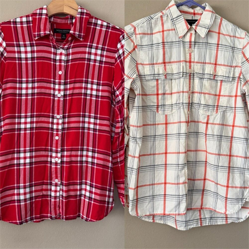 Banana Republic Plaid Shirts Bundle 2-Pack Button Down Casual Size XS